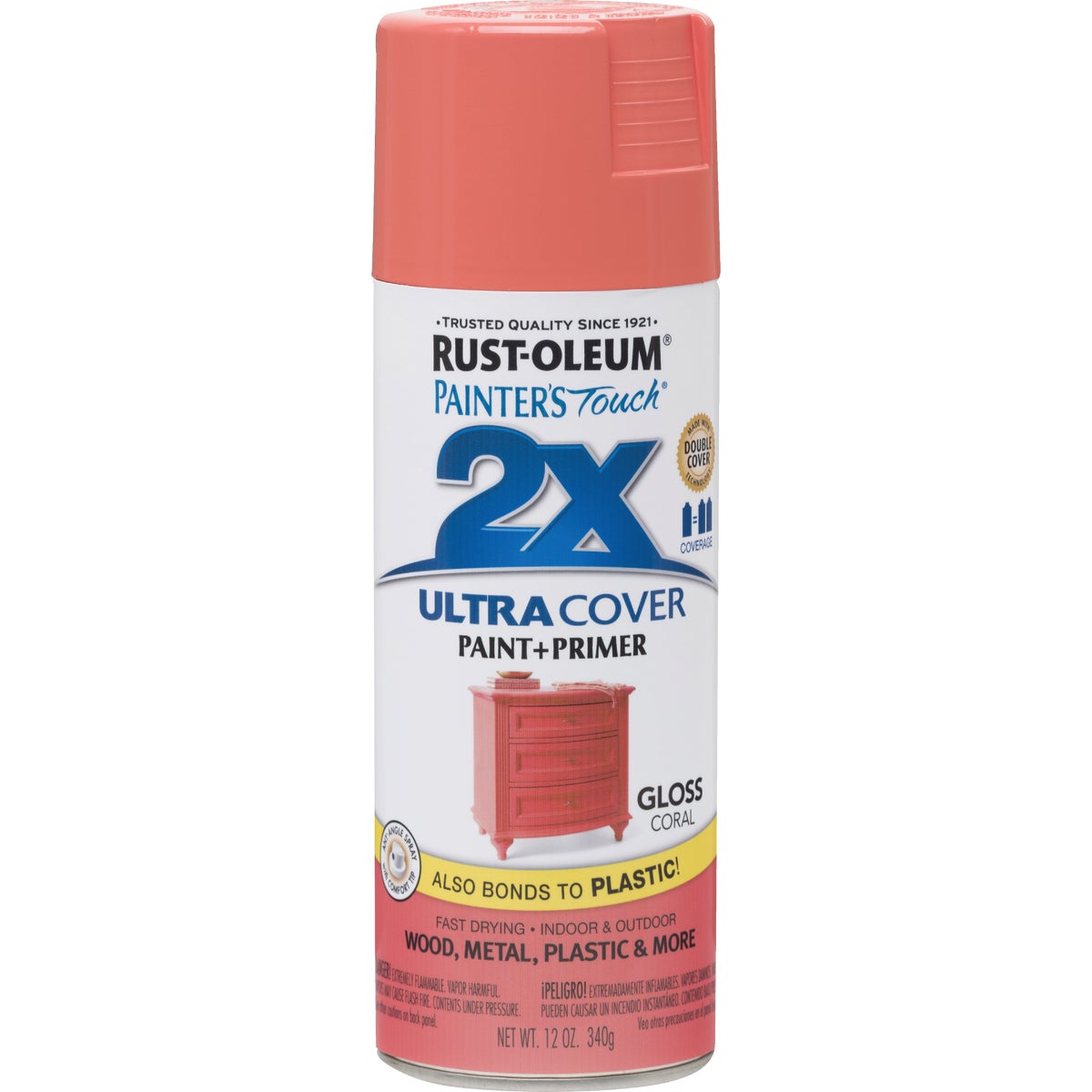 Rust-Oleum Painter's Touch 2X Ultra Cover 12 Oz. Gloss Paint + Primer Spray Paint, Coral