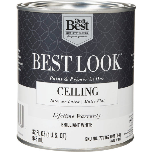 Best Look Latex Paint & Primer In One Matte Flat Ceiling Paint, Brilliant White, 1 Qt.