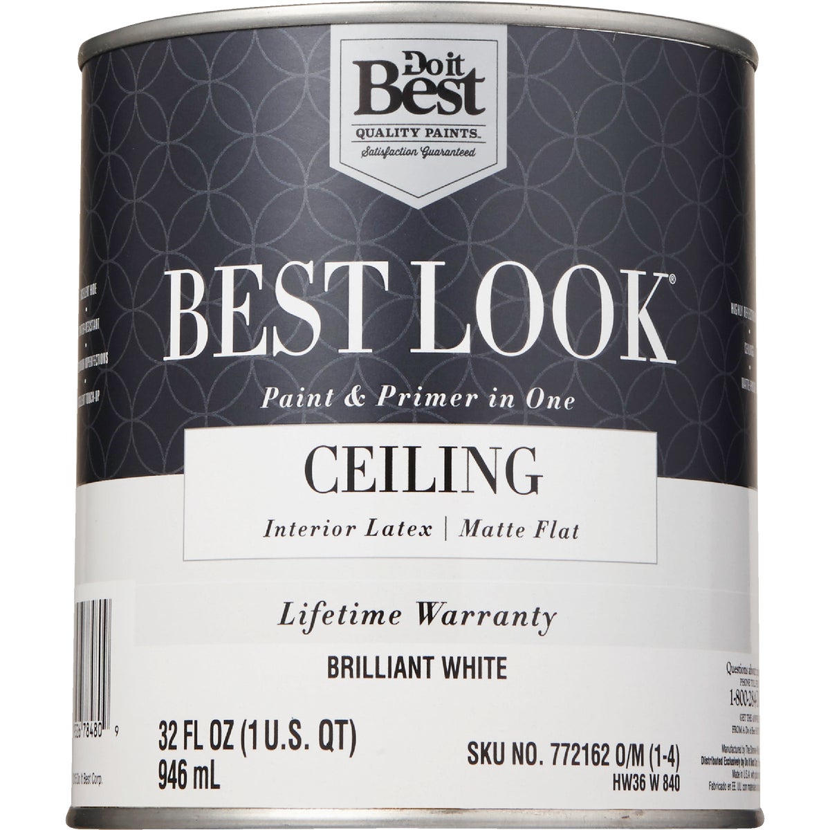 Best Look Latex Paint & Primer In One Matte Flat Ceiling Paint, Brilliant White, 1 Qt.