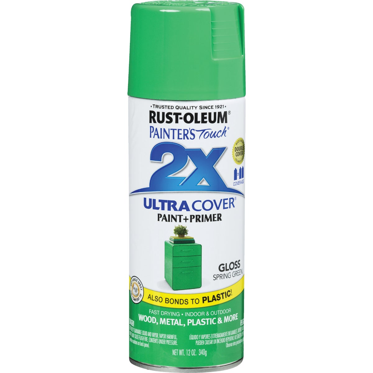 Rust-Oleum Painter's Touch 2X Ultra Cover 12 Oz. Gloss Paint + Primer Spray Paint, Spring Green