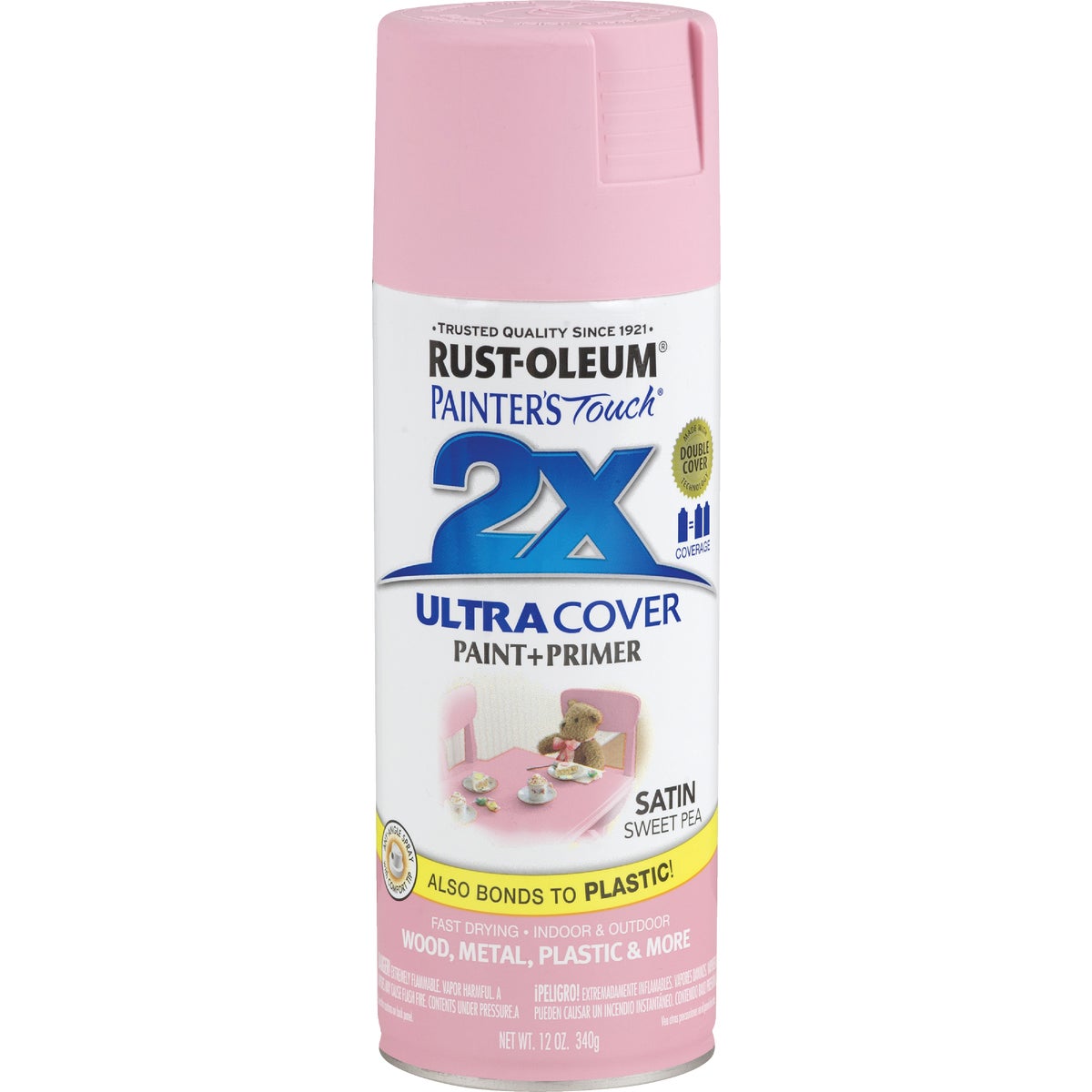 Rust-Oleum Painter's Touch 2X Ultra Cover 12 Oz. Satin Paint + Primer Spray Paint, Sweet Pea