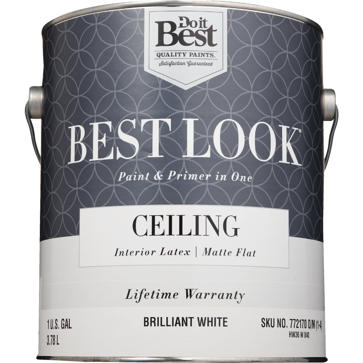 Best Look Latex Paint & Primer In One Matte Flat Ceiling Paint, Brilliant White, 1 Gal.