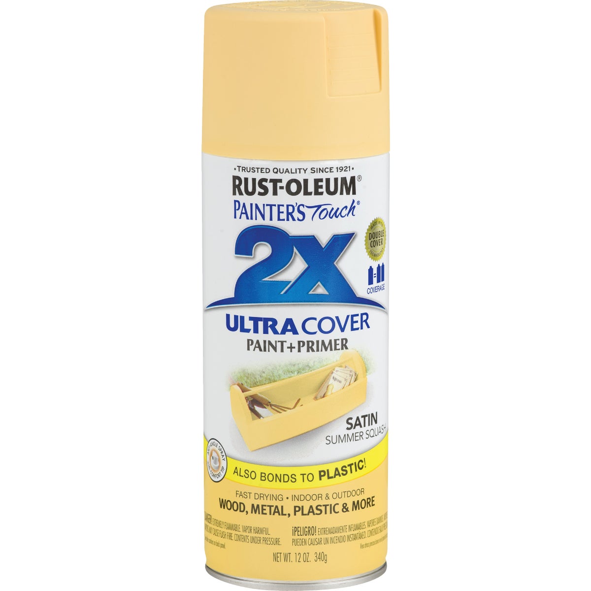 Rust-Oleum Painter's Touch 2X Ultra Cover 12 Oz. Satin Paint + Primer Spray Paint, Summer Squash