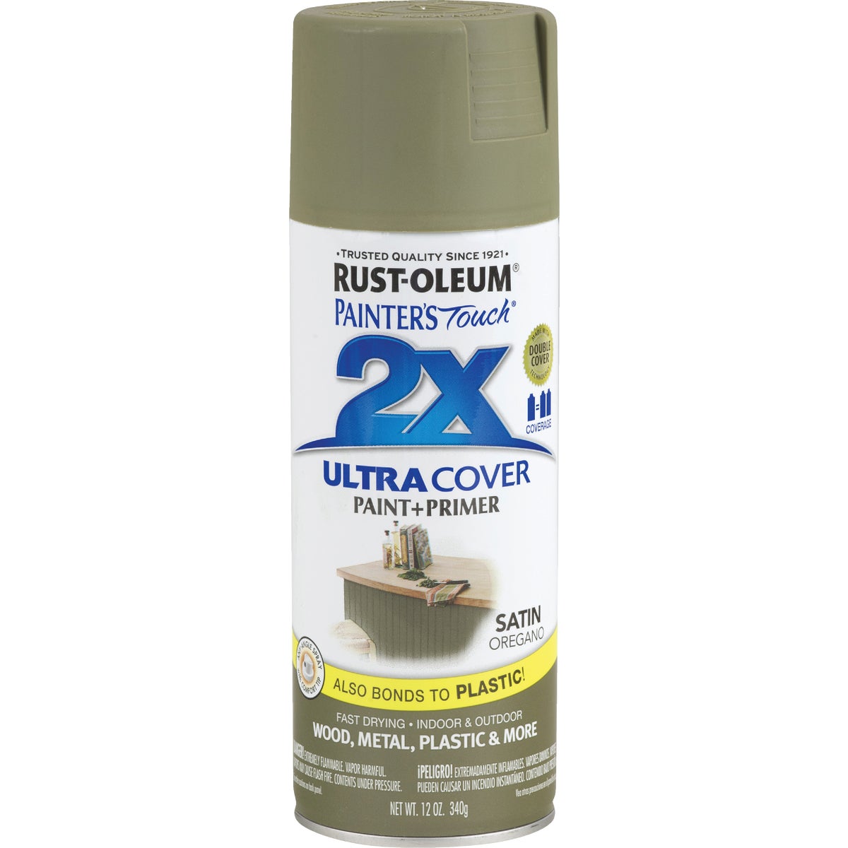 Rust-Oleum Painter's Touch 2X Ultra Cover 12 Oz. Satin Paint + Primer Spray Paint, Oregano