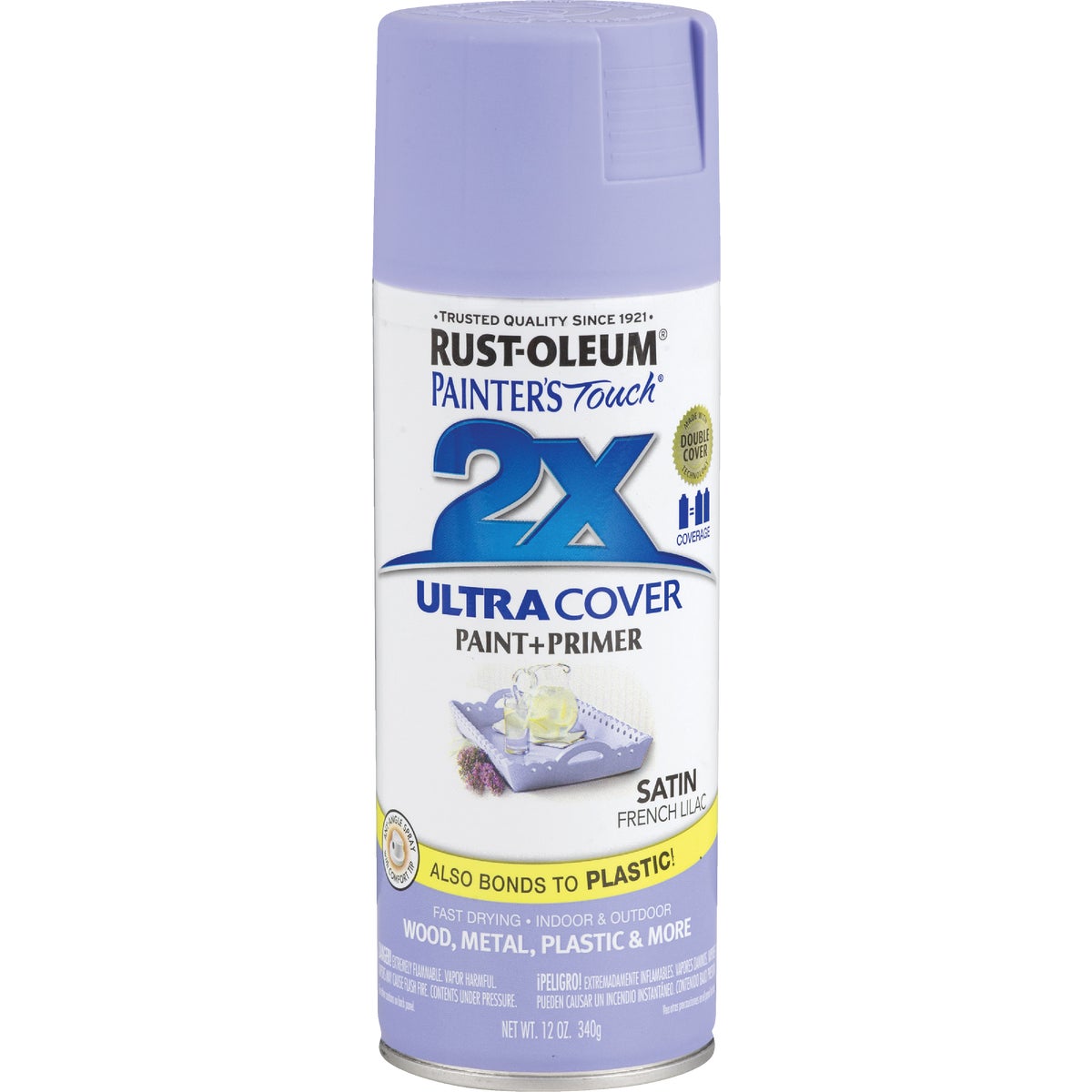 Rust-Oleum Painter's Touch 2X Ultra Cover 12 Oz. Satin Paint + Primer Spray Paint, French Lilac