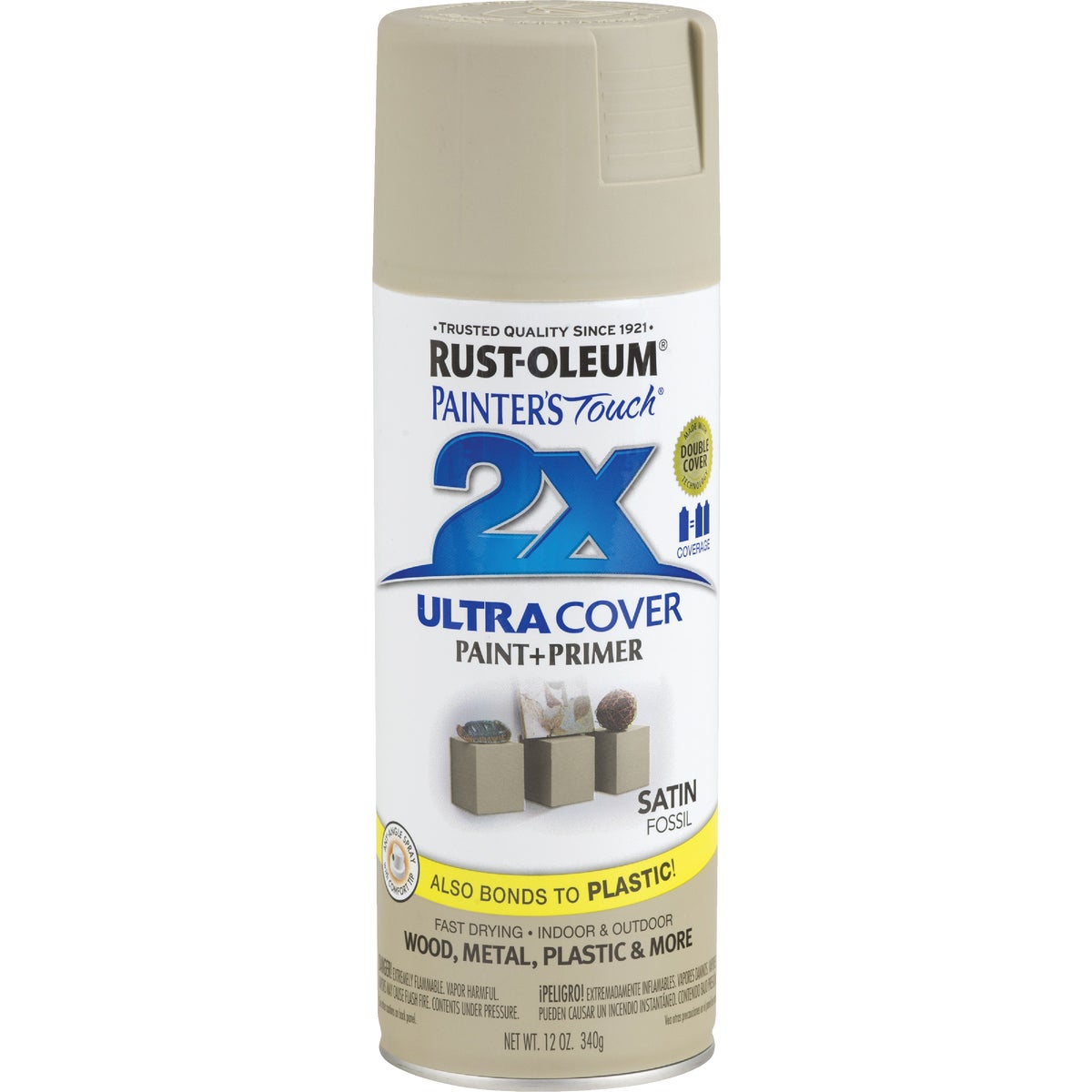 Rust-Oleum Painter's Touch 2X Ultra Cover 12 Oz. Satin Paint + Primer Spray Paint, Fossil