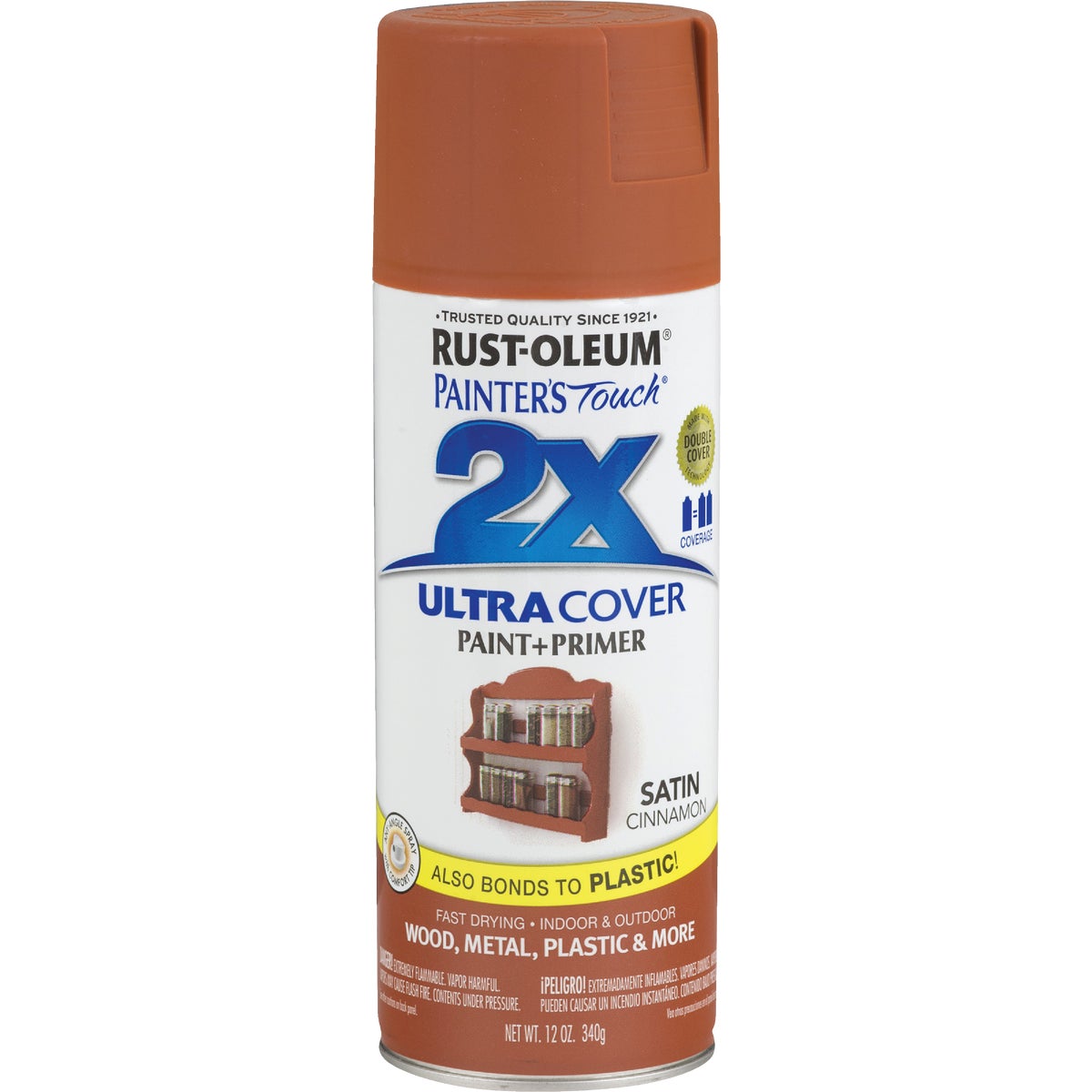 Rust-Oleum Painter's Touch 2X Ultra Cover 12 Oz. Satin Paint + Primer Spray Paint, Cinnamon