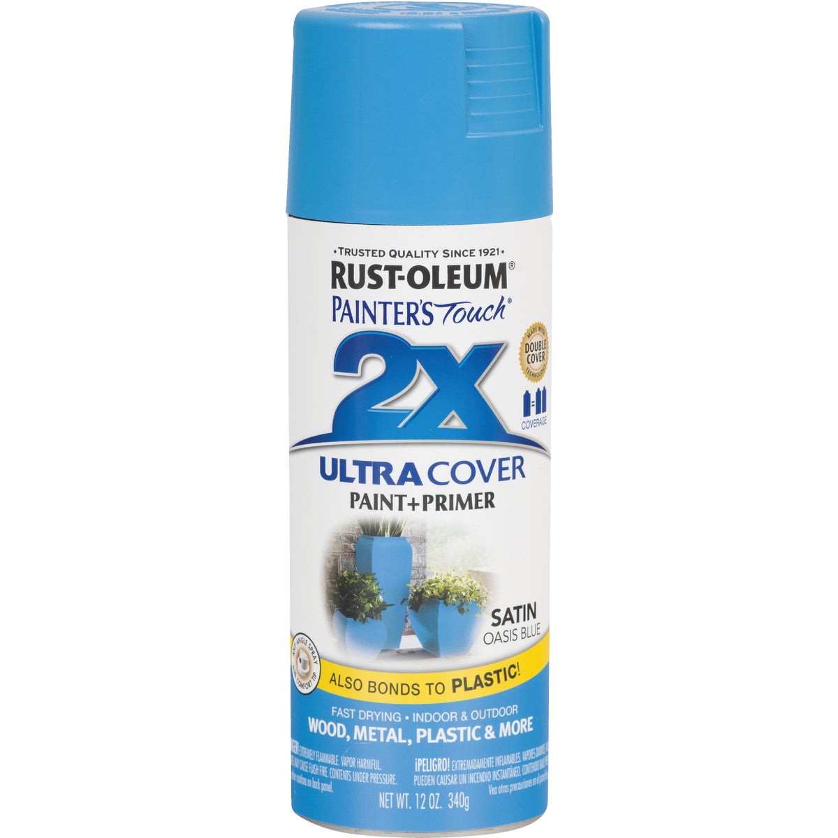 Rust-Oleum Painter's Touch 2X Ultra Cover 12 Oz. Satin Paint + Primer Spray Paint, Oasis Blue