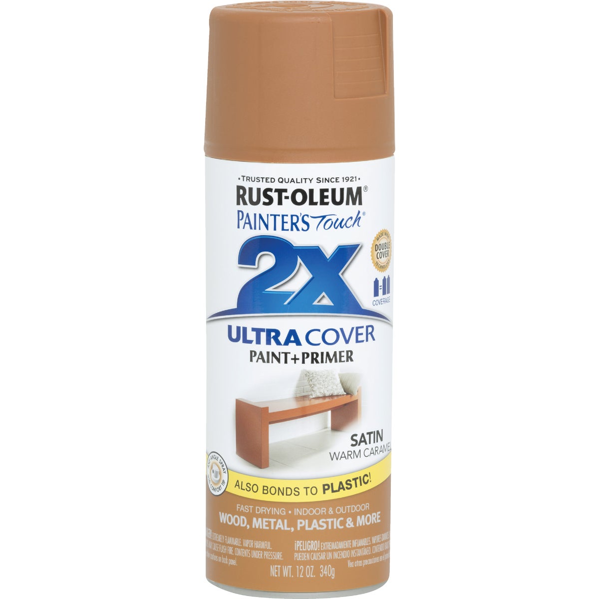 Rust-Oleum Painter's Touch 2X Ultra Cover 12 Oz. Satin Paint + Primer Spray Paint, Caramel