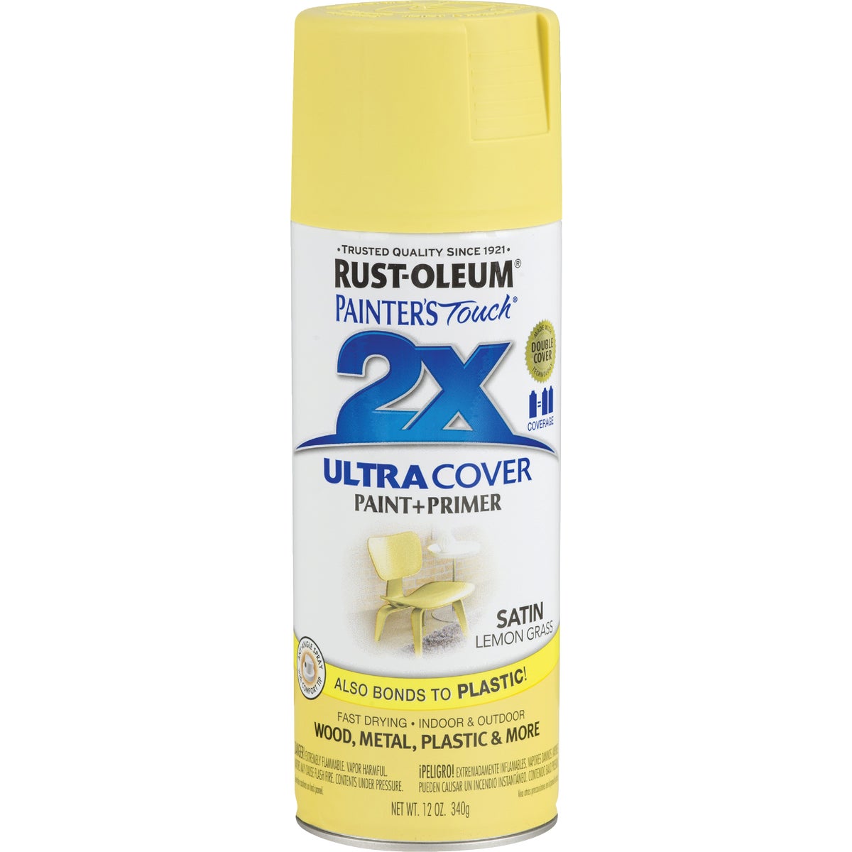 Rust-Oleum Painter's Touch 2X Ultra Cover 12 Oz. Satin Paint + Primer Spray Paint, Lemon Grass