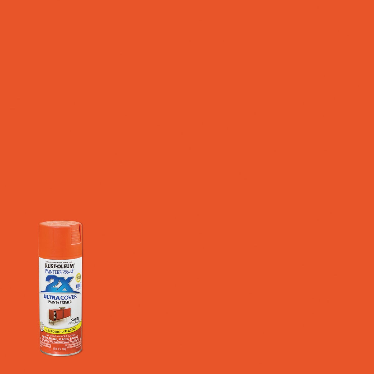 Rust-Oleum Painter's Touch 2X Ultra Cover 12 Oz. Satin Paint + Primer Spray Paint, Fire Orange