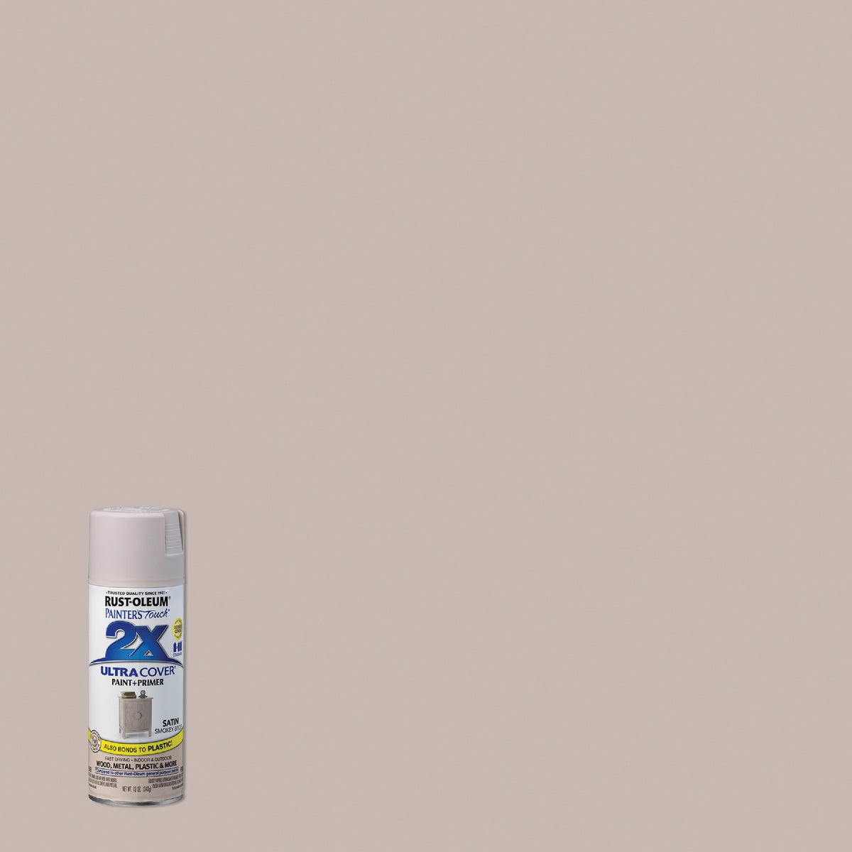 Rust-Oleum Painter's Touch 2X Ultra Cover 12 Oz. Satin Paint + Primer Spray Paint, Smokey Beige