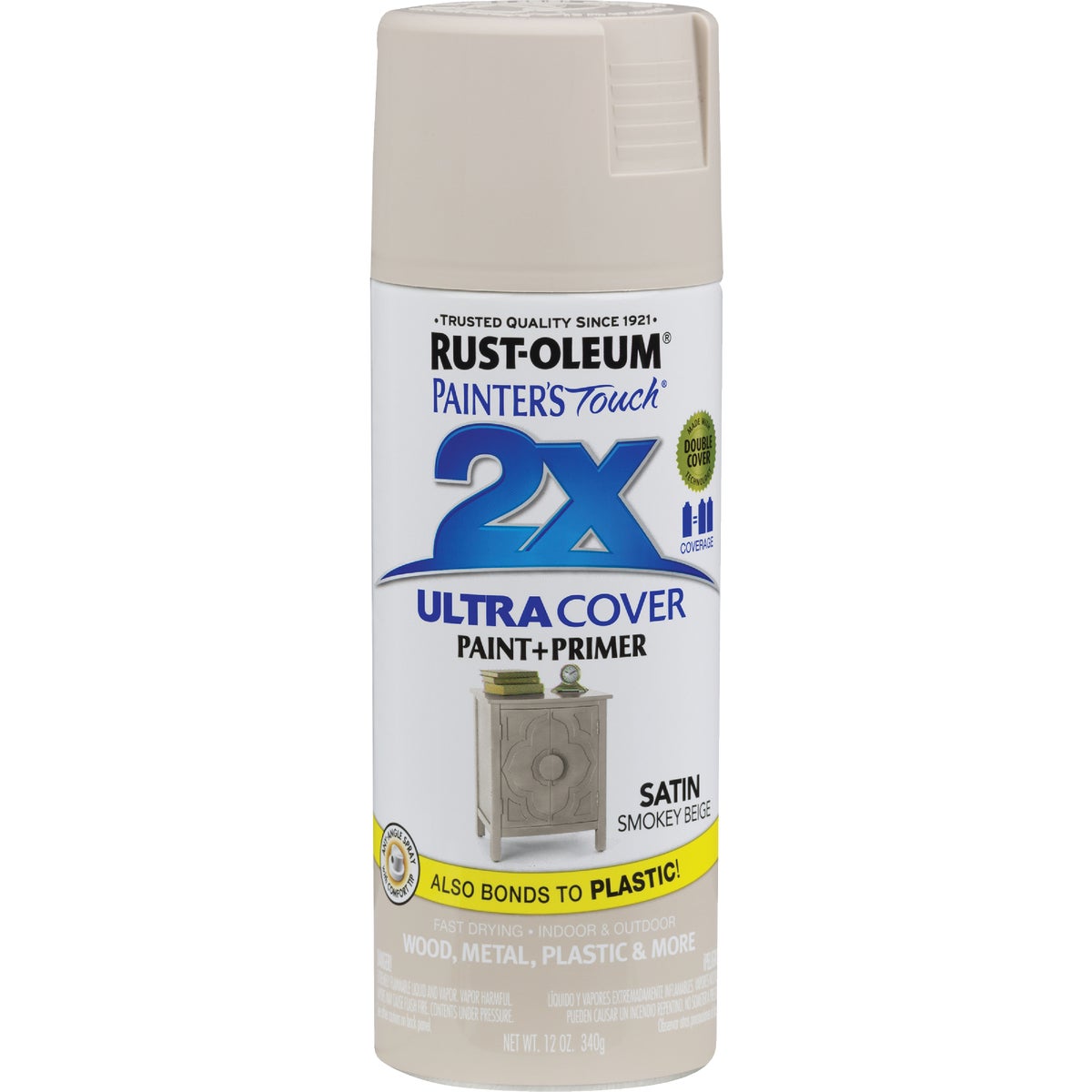 Rust-Oleum Painter's Touch 2X Ultra Cover 12 Oz. Satin Paint + Primer Spray Paint, Smokey Beige