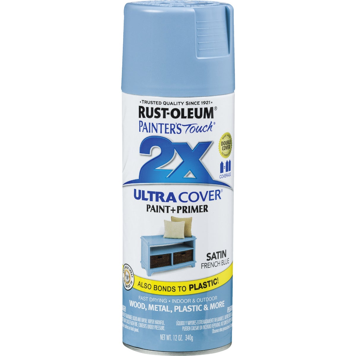 Rust-Oleum Painter's Touch 2X Ultra Cover 12 Oz. Satin Paint + Primer Spray Paint, French Blue