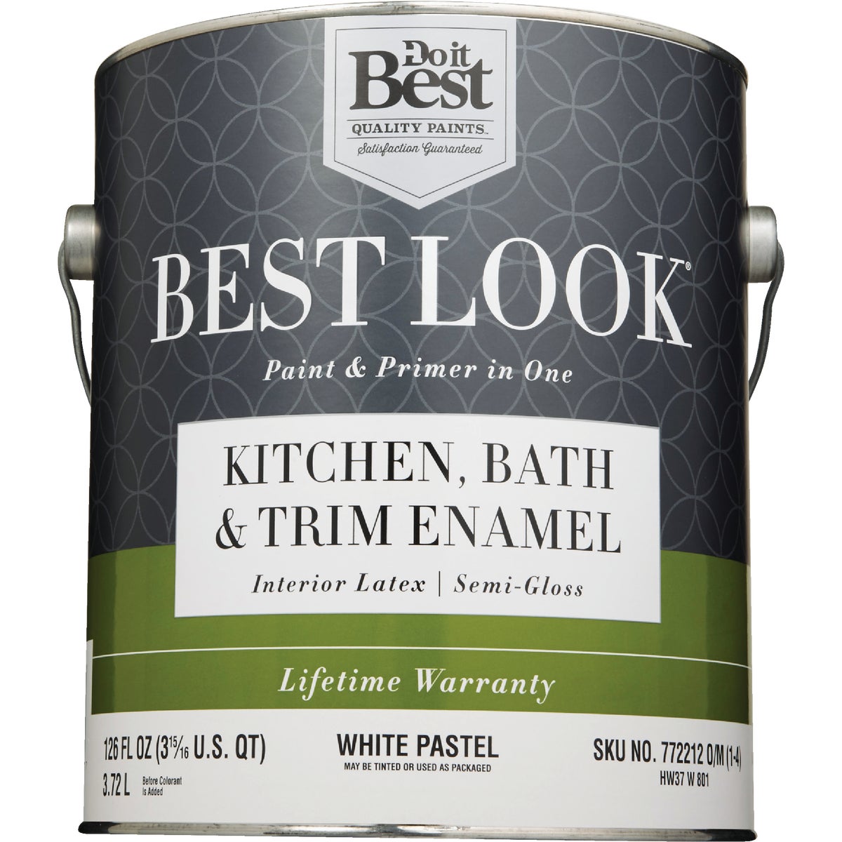 Best Look Latex Paint & Primer In One Kitchen Bath & Trim Semi-Gloss Interior Wall Paint, White-Pastel Base, 1 Gal.