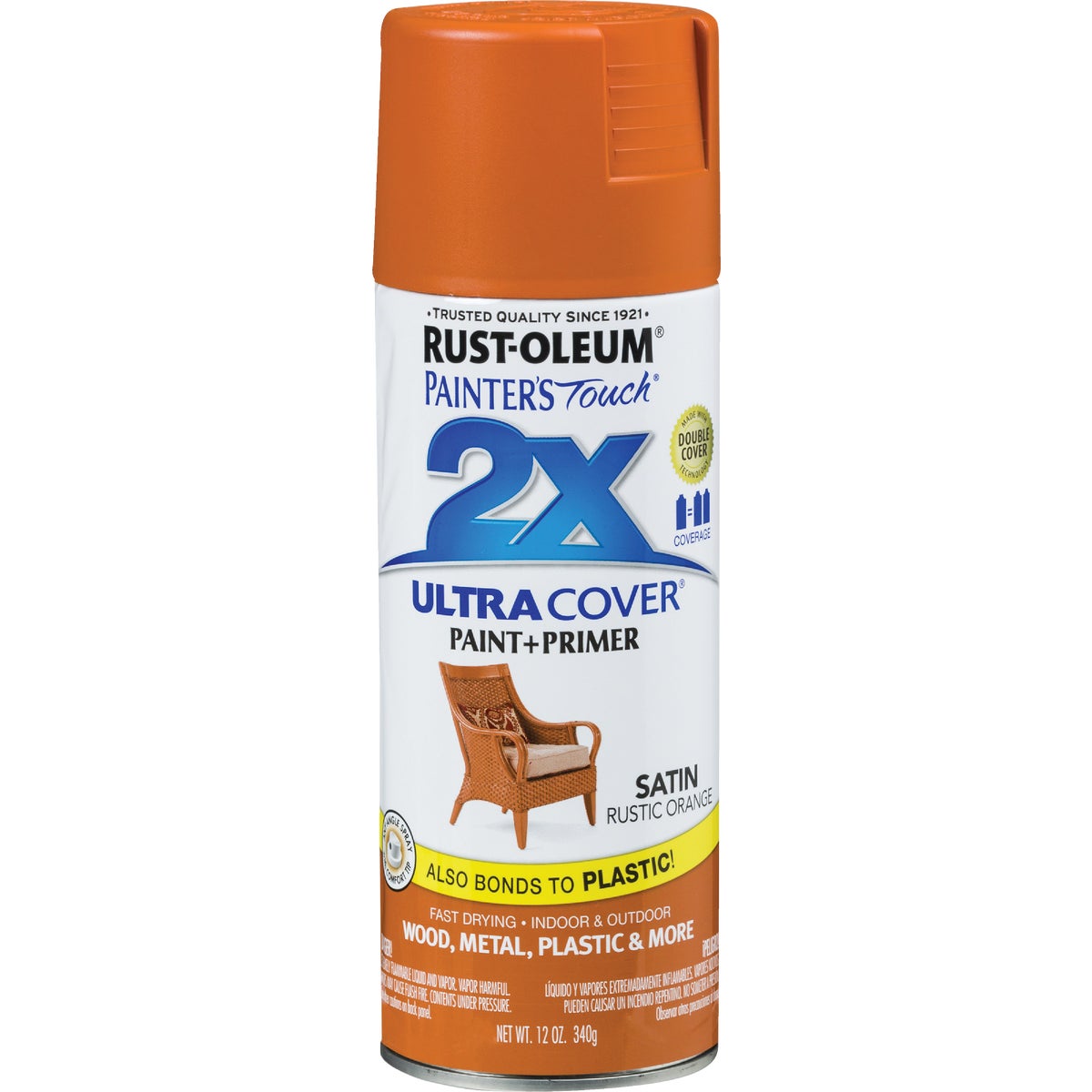 Rust-Oleum Painter's Touch 2X Ultra Cover 12 Oz. Satin Paint + Primer Spray Paint, Rust Orange