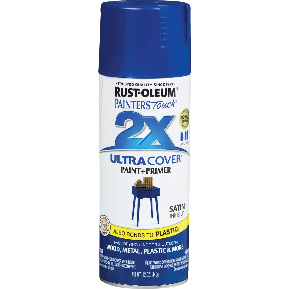 Rust-Oleum Painter's Touch 2X Ultra Cover 12 Oz. Satin Paint + Primer Spray Paint, Ink Blue