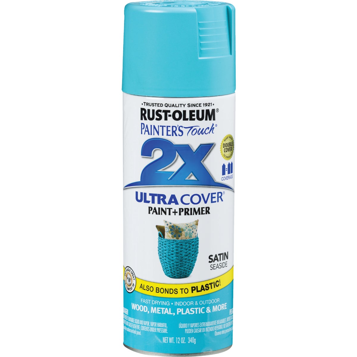 Rust-Oleum Painter's Touch 2X Ultra Cover 12 Oz. Satin Paint + Primer Spray Paint, Seaside