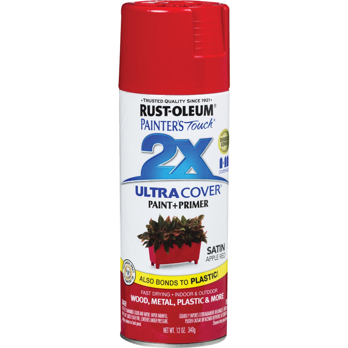 Rust-Oleum Painter's Touch 2X Ultra Cover 12 Oz. Satin Paint + Primer Spray Paint, Apple Red