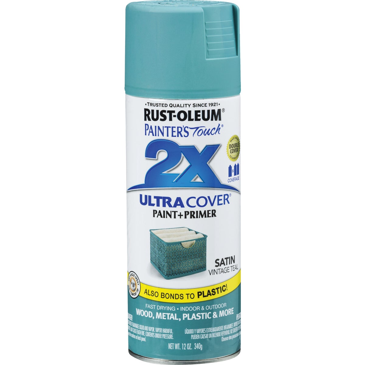 Rust-Oleum Painter's Touch 2X Ultra Cover 12 Oz. Satin Paint + Primer Spray Paint, Vintage Teal