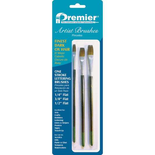 Premier Assorted Dark Ox Hair Artist Brushes (3 Pieces)