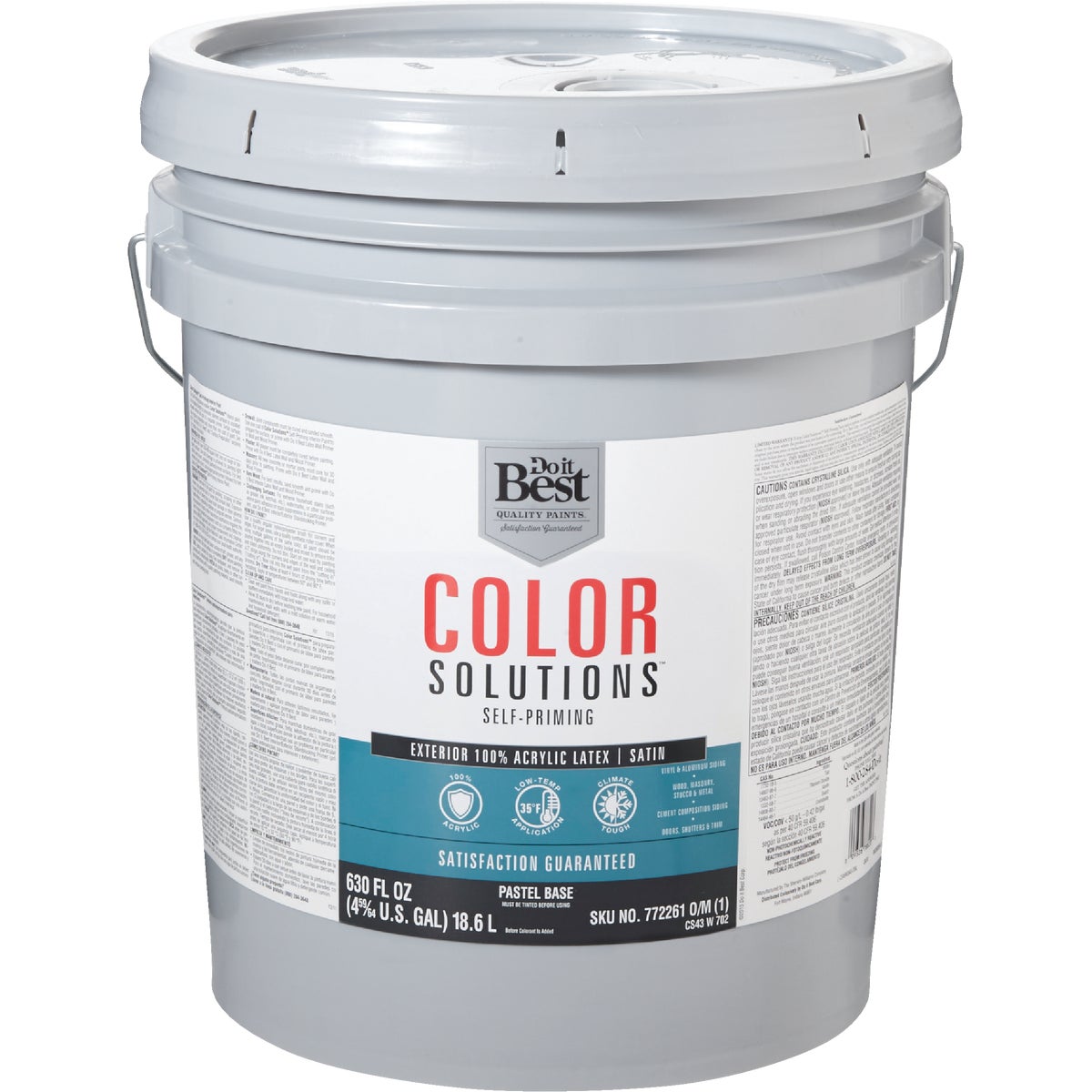 Do it Best Color Solutions 100% Acrylic Latex Self-Priming Satin Exterior House Paint, Pastel Base, 5 Gal.