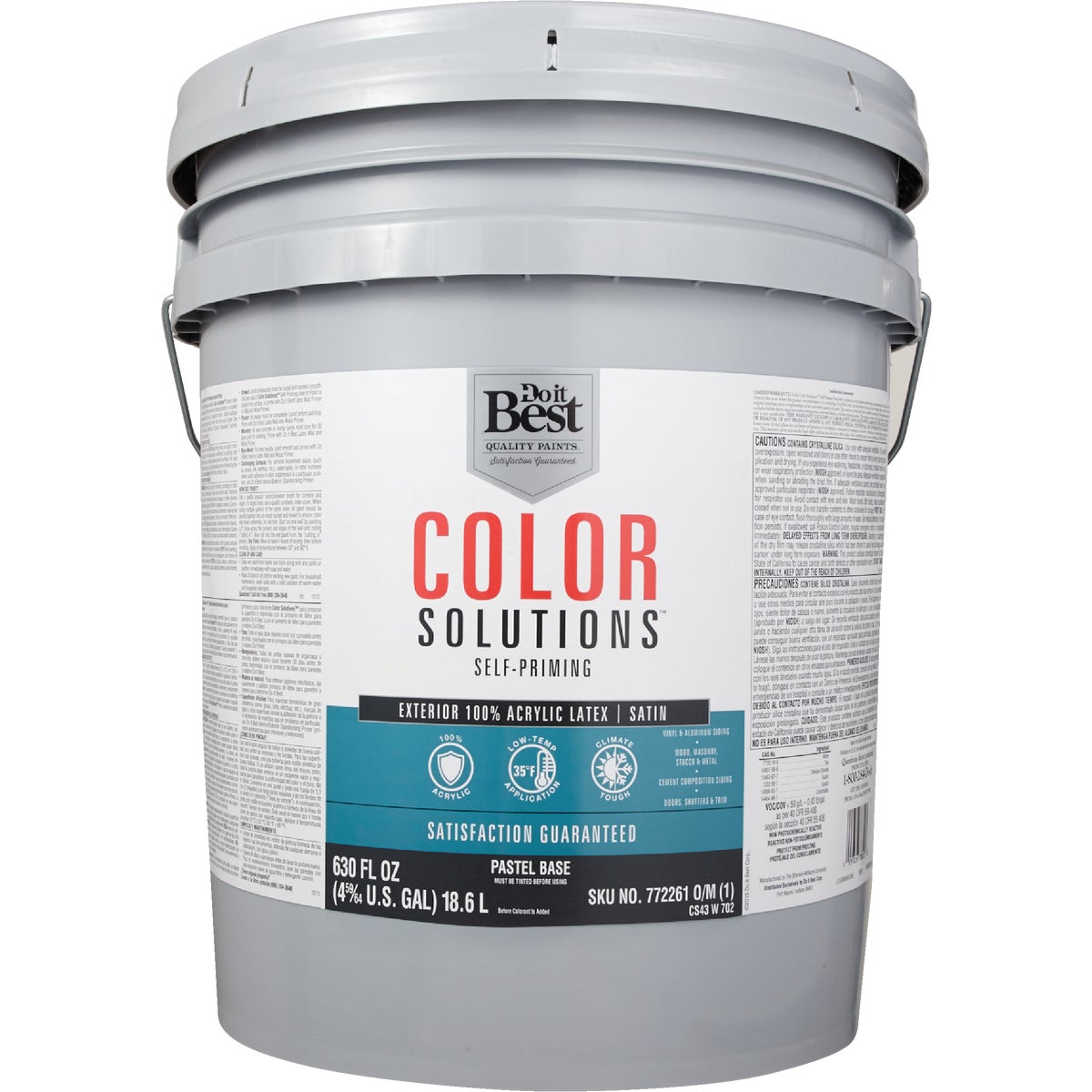 Do it Best Color Solutions 100% Acrylic Latex Self-Priming Satin Exterior House Paint, Pastel Base, 5 Gal.