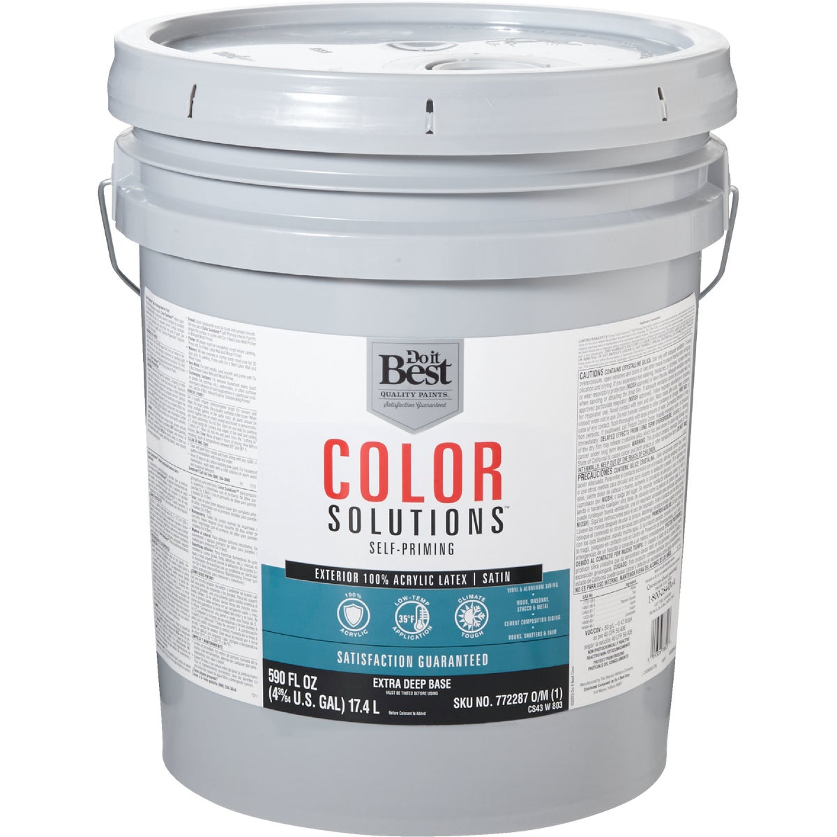 Do it Best Color Solutions 100% Acrylic Latex Self-Priming Satin Exterior House Paint, Extra Deep Base, 5 Gal.