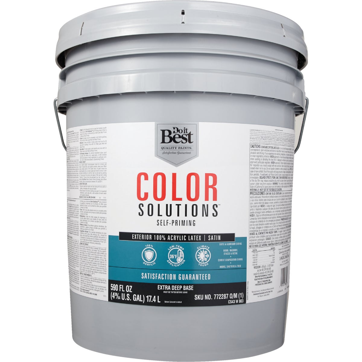 Do it Best Color Solutions 100% Acrylic Latex Self-Priming Satin Exterior House Paint, Extra Deep Base, 5 Gal.