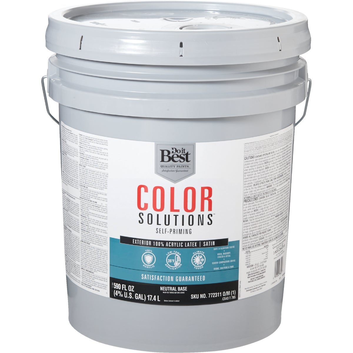 Do it Best Color Solutions 100% Acrylic Latex Self-Priming Satin Exterior House Paint, Neutral Base, 5 Gal.