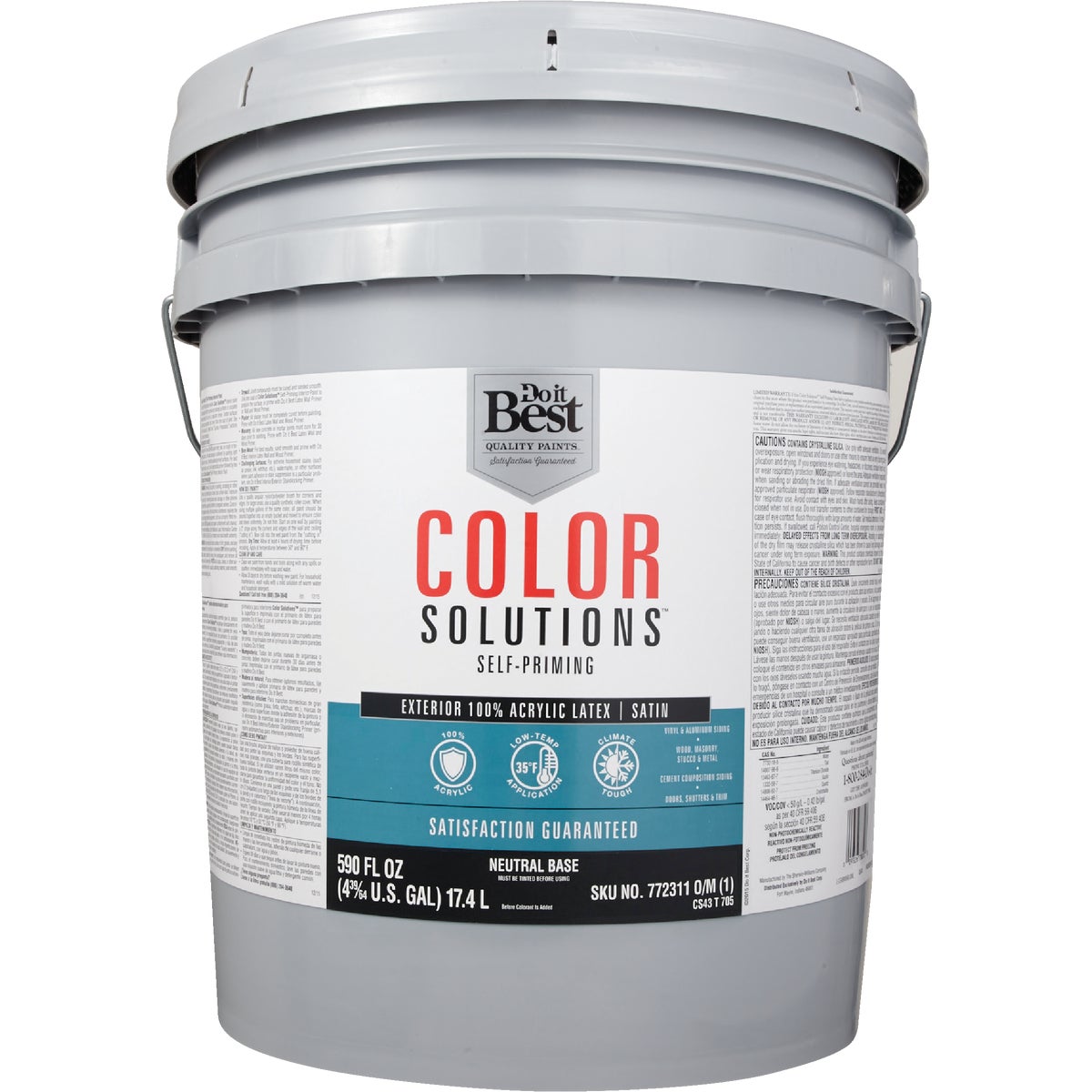 Do it Best Color Solutions 100% Acrylic Latex Self-Priming Satin Exterior House Paint, Neutral Base, 5 Gal.