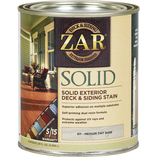 ZAR Solid Deck & Siding Stain, Medium Tint Base, 1 Qt.