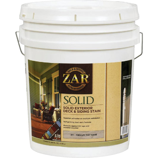 ZAR Solid Deck & Siding Stain, Medium Tint Base, 5 Gal.