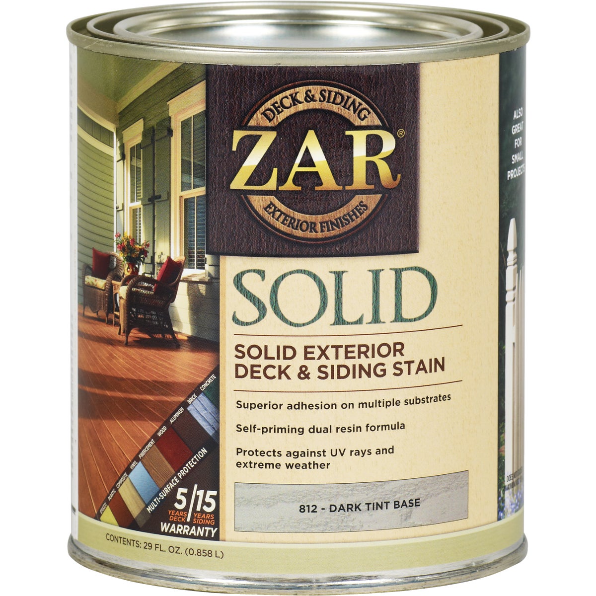 ZAR Solid Deck & Siding Stain, Dark Tint Base, 1 Qt.