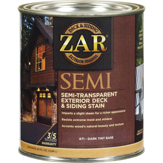 ZAR Semi-Transparent Exterior Deck & Siding Stain, Dark Tint Base, 1 Qt.