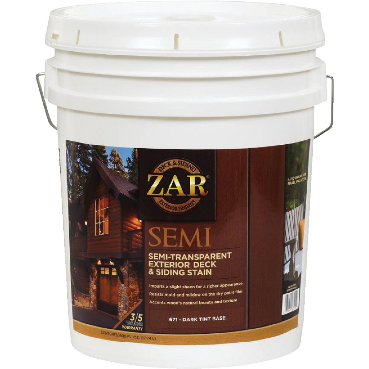 ZAR Semi-Transparent Exterior Deck & Siding Stain, Dark Tint Base, 5 Gal.