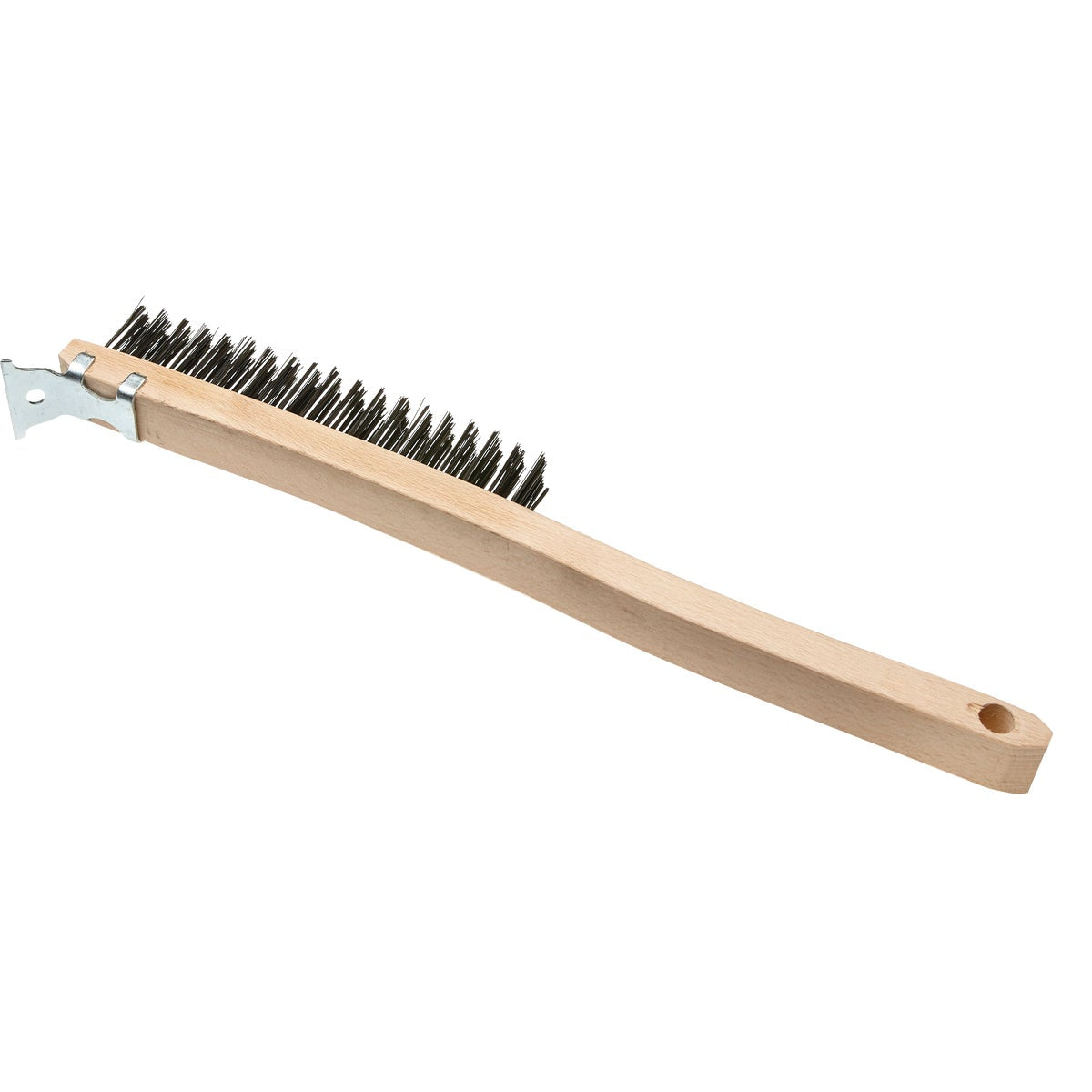 Best Look Long Wood Handle Wire Brush with Metal Scraper