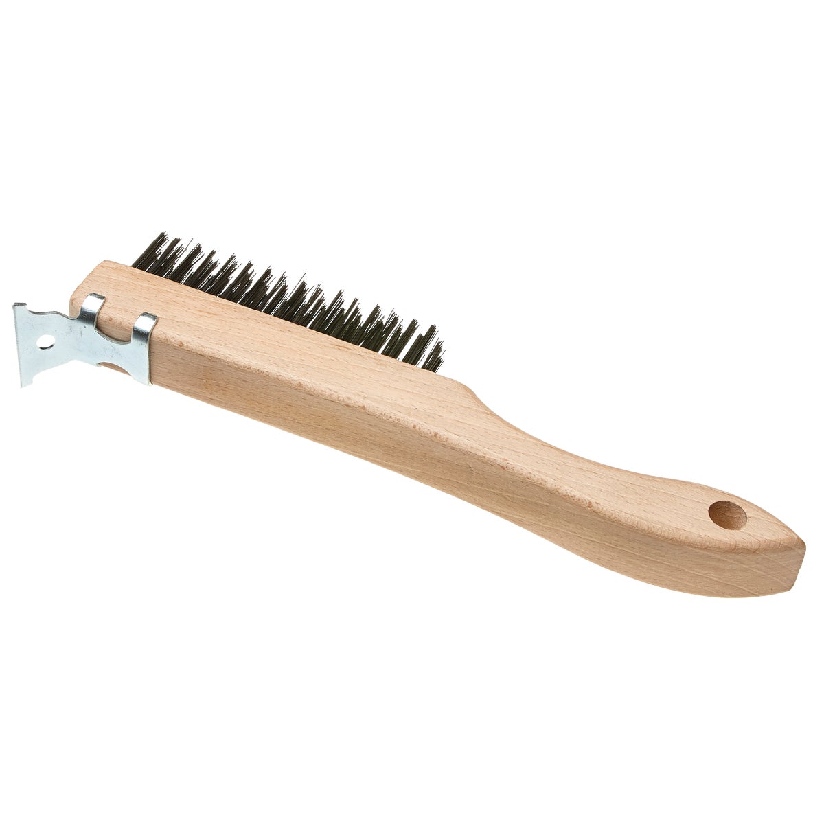 Best Look Wood Shoe Handle Wire Brush with Metal Scraper