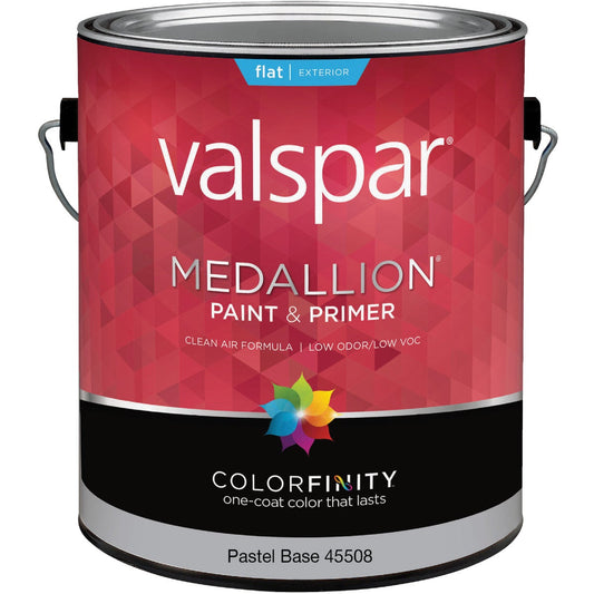 Valspar Medallion 100% Acrylic Paint & Primer Flat Exterior House Paint, Pastel Base, 1 Gal.