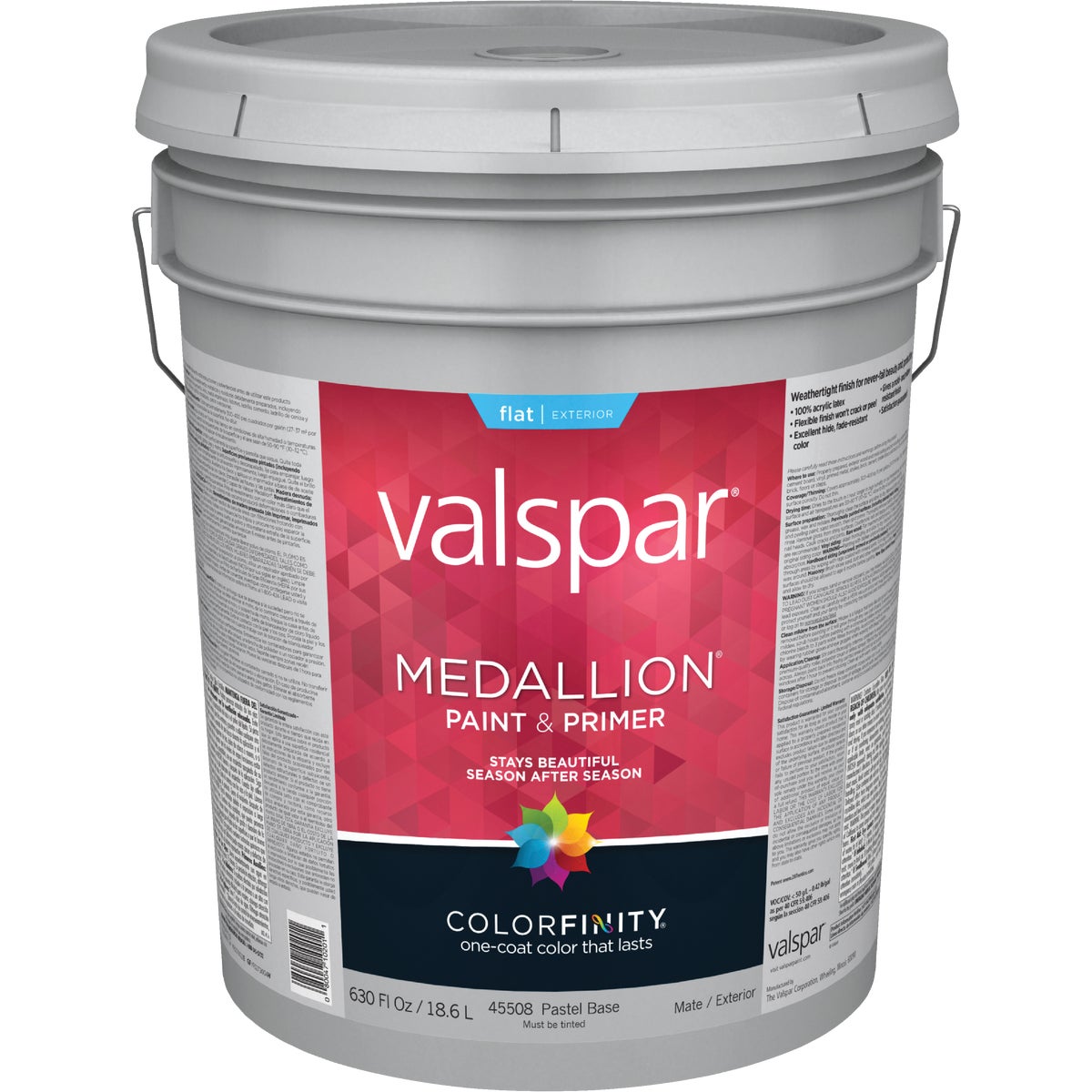 Valspar Medallion 100% Acrylic Paint & Primer Flat Exterior House Paint, Pastel Base, 5 Gal.