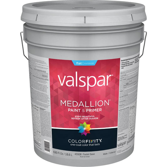 Valspar Medallion 100% Acrylic Paint & Primer Flat Exterior House Paint, Pastel Base, 5 Gal.