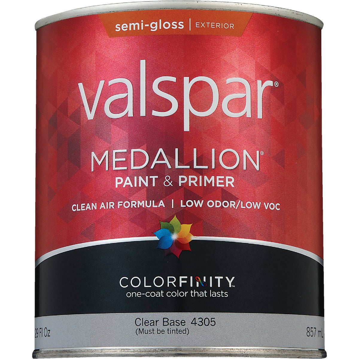 Valspar Medallion 100% Acrylic Paint & Primer Semi-Gloss Exterior House Paint, Clear Base, 1 Qt.