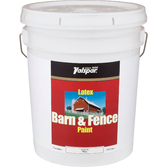 Valspar Latex Paint & Primer In One Flat Barn & Fence Paint, White, 5 Gal.