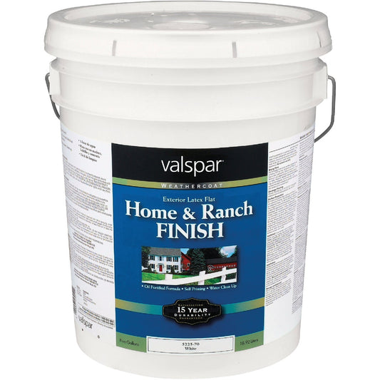 Valspar Exterior Latex Self Priming Flat Home And Ranch Finish, White, 5 Gal.