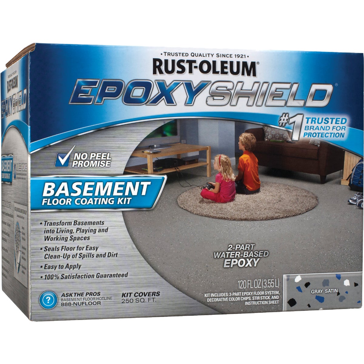 Rust-Oleum EpoxyShield Satin Basement Floor Coating Kit, Gray, 120 Oz.