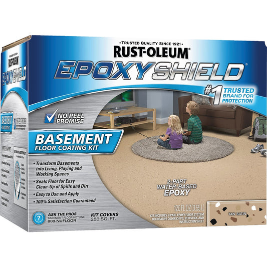 Rust-Oleum EpoxyShield Satin Basement Floor Coating Kit, Tan, 120 Oz.