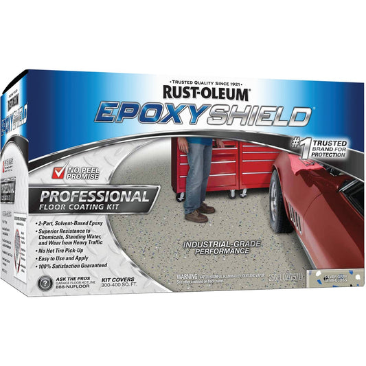 Rust-Oleum EpoxyShield Semi-Gloss Professional Industrial Grade Floor Coating Kit, Silver Gray, 256 Oz.