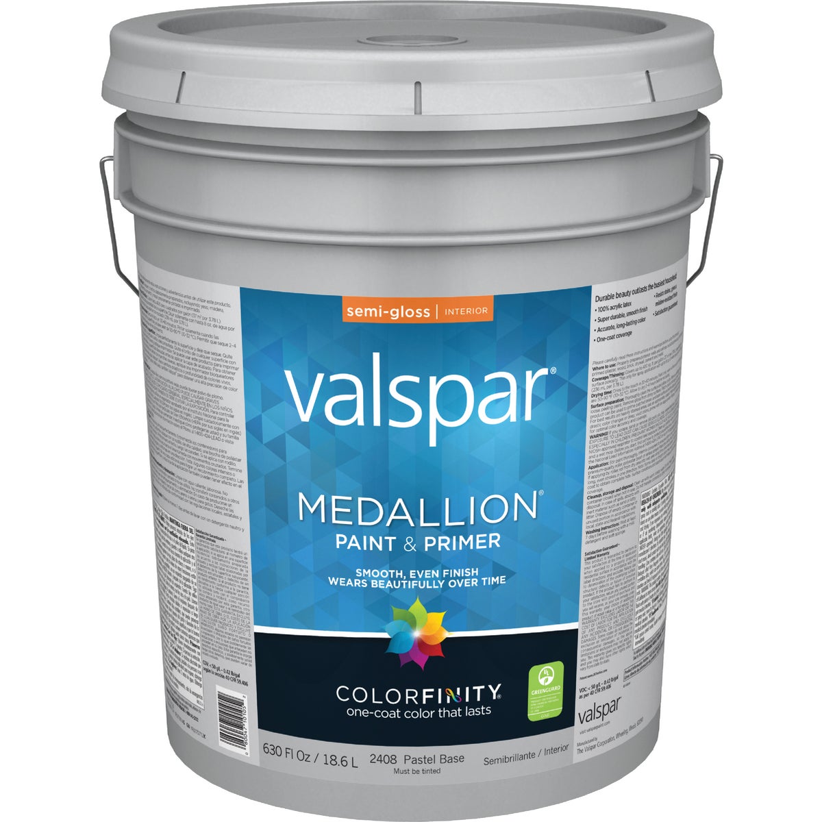 Valspar Medallion 100% Acrylic Paint & Primer Semi-Gloss Interior Wall Paint, Pastel Base, 5 Gal.