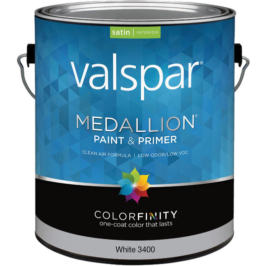 Valspar Medallion 100% Acrylic Paint & Primer Satin Interior Wall Paint, White, 1 Gal.