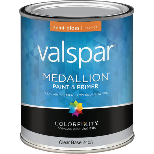 Valspar Medallion 100% Acrylic Paint & Primer Semi-Gloss Interior Wall Paint, Clear Base, 1 Qt.